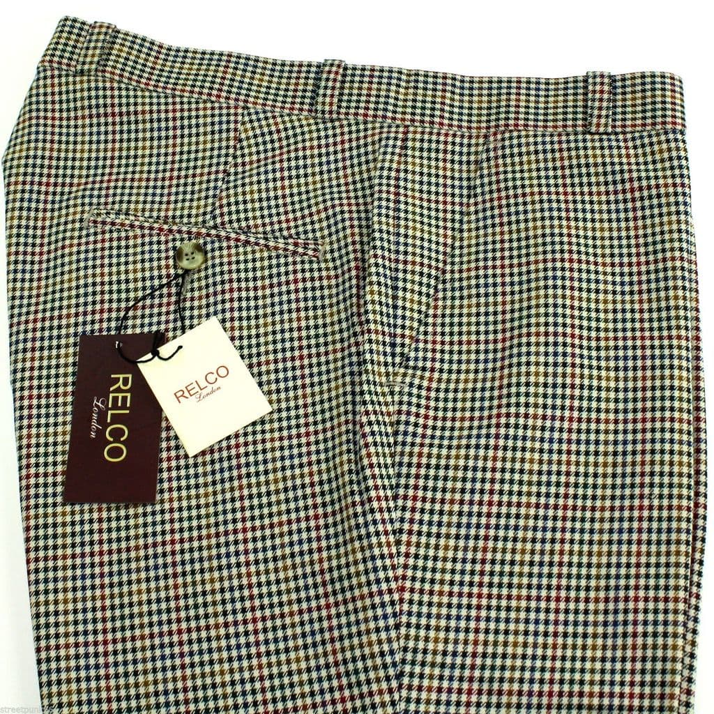 Relco Mens Stay Press Classic Tweed Trousers Sta Prest Retro Mod Skin ...